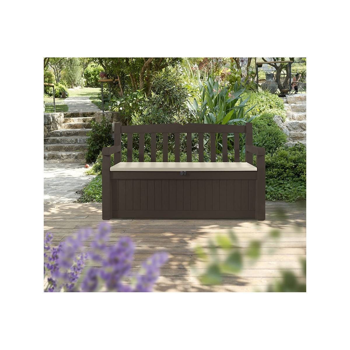 Keter - Coffre de Jardin / Banc 265L Keter Eden Effet bois L140xP60xH84 cm Résiste au gel, intempéries et UV. - Imagen 4