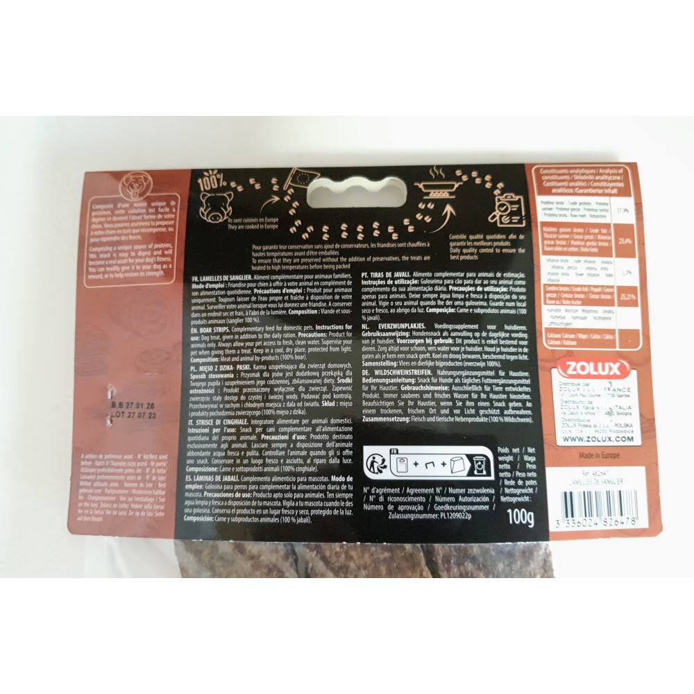 Zolux - zolux - Friandises 5 lamelles de Sanglier 100 g pour chien - Imagen 3