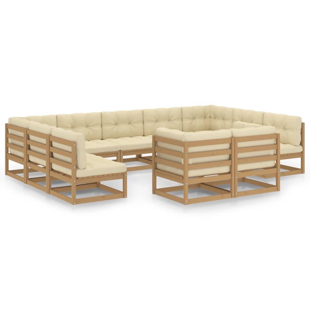 Helloshop26 - Salon de jardin meuble d'extérieur ensemble de mobilier 11 pièces avec coussins marron miel bois de pin - Imagen 1