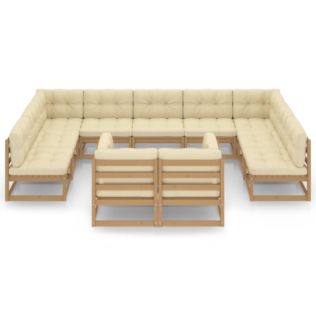 Helloshop26 - Salon de jardin meuble d'extérieur ensemble de mobilier 11 pièces avec coussins marron miel bois de pin - Imagen 2