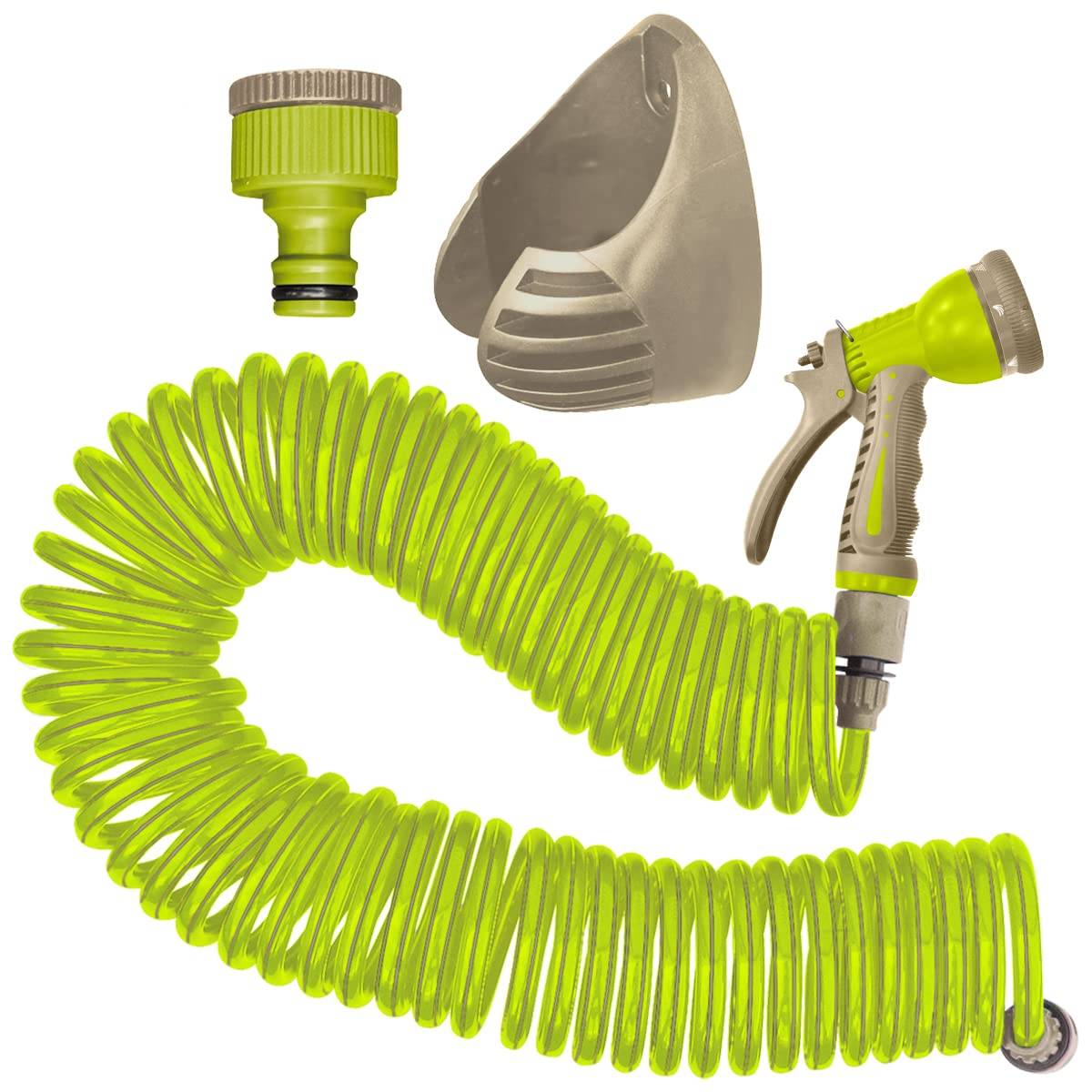 Jardibric - Kit Complet Tuyau d'Arrosage Serpentin Jardibric avec Pistolet Support et Raccord Rapide à Assemblé
