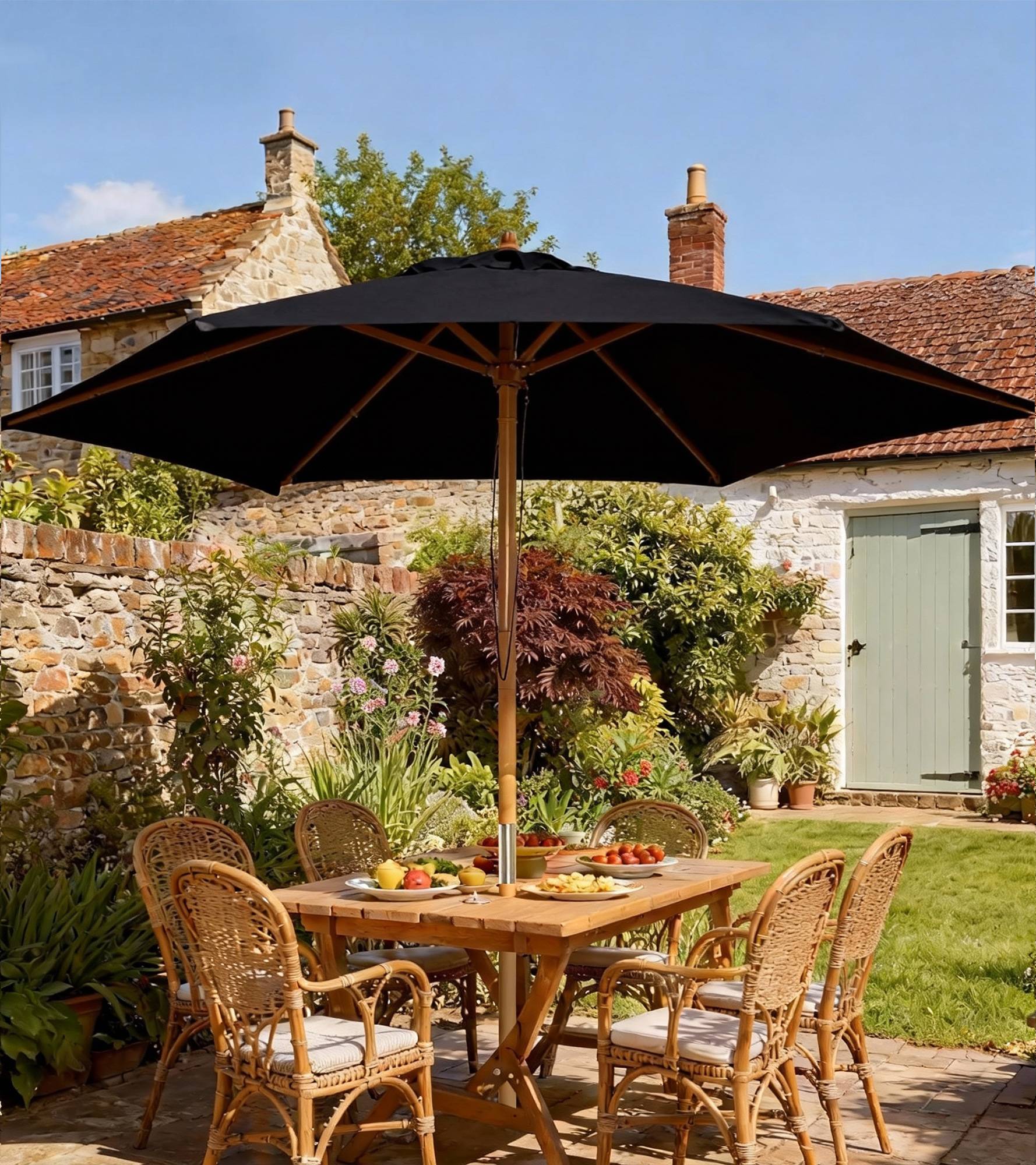 Parasol de jardin extérieur parasol droit double toit Hexagonal - Ø 2,5 x 2,3m Bois Noir fr146 - Image 3