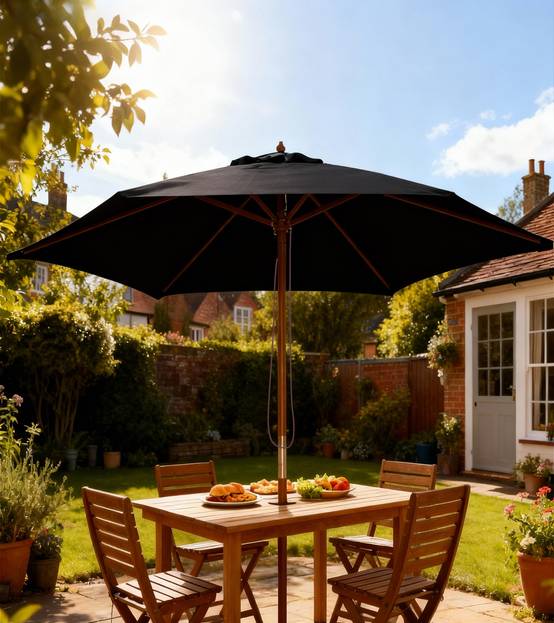 Parasol de jardin extérieur parasol droit double toit Hexagonal - Ø 2,5 x 2,3m Bois Noir fr146 - Image 4