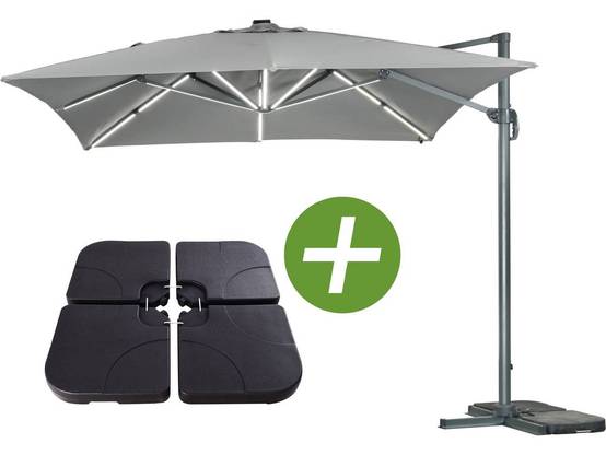 Parasol Jardin Déporté Led Alu "sun 3 Luxe" - Carré - 3 X 3 M - Coloris Gris - Dalles Lestées Incluses -habitat Et Jardin - Image 1