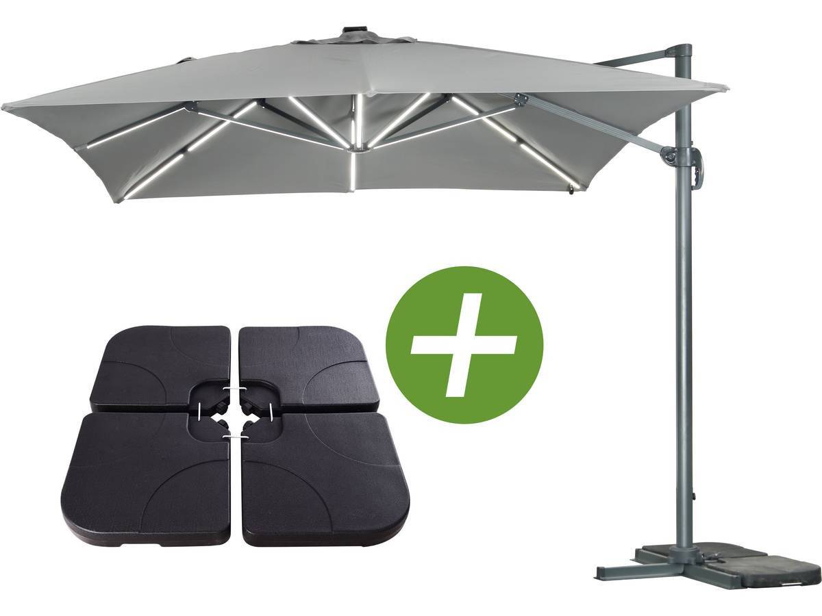 Parasol Jardin Déporté Led Alu "sun 3 Luxe" - Carré - 3 X 3 M - Coloris Gris - Dalles Lestées Incluses -habitat Et Jardin - Imagen 1