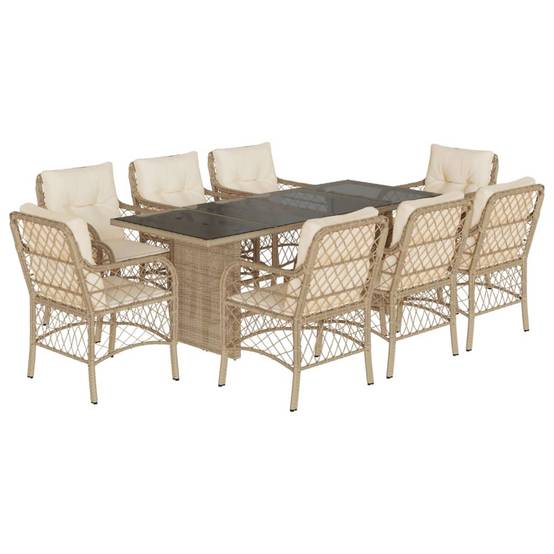 Salon de Jardin 8 Personnes Résine Tressée Table Repas Verre pour Terrasse Beige – ComfortXL Outdoor Living - Image 2