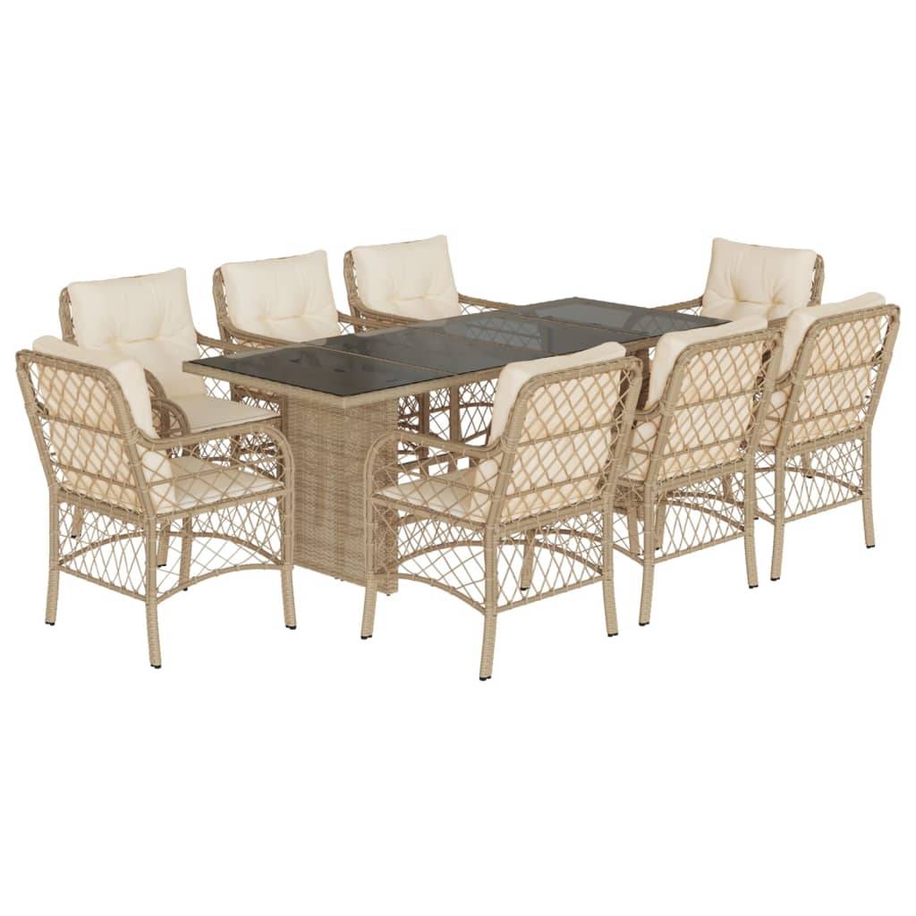 Salon de Jardin 8 Personnes Résine Tressée Table Repas Verre pour Terrasse Beige – ComfortXL Outdoor Living - Image 2