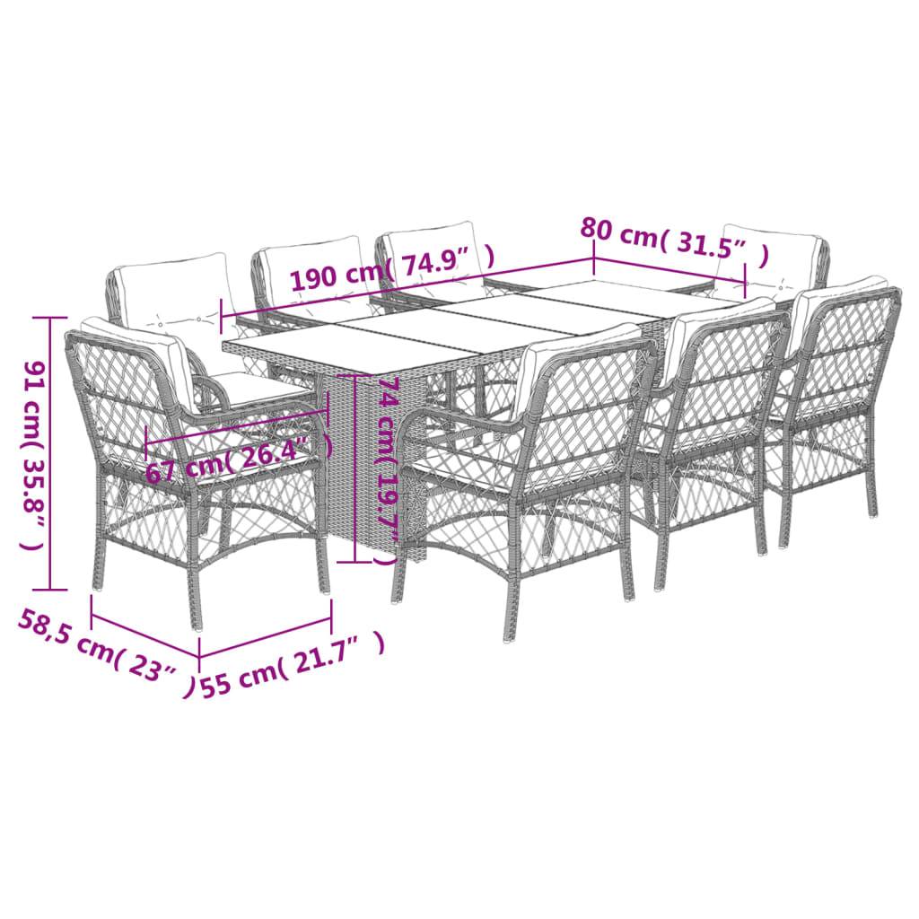 Salon de Jardin 8 Personnes Résine Tressée Table Repas Verre pour Terrasse Beige – ComfortXL Outdoor Living - Image 7