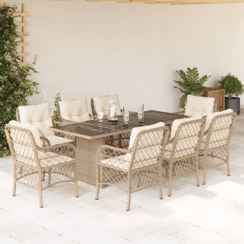 Salon de Jardin 8 Personnes Résine Tressée Table Repas Verre pour Terrasse Beige – ComfortXL Outdoor Living - Image 1