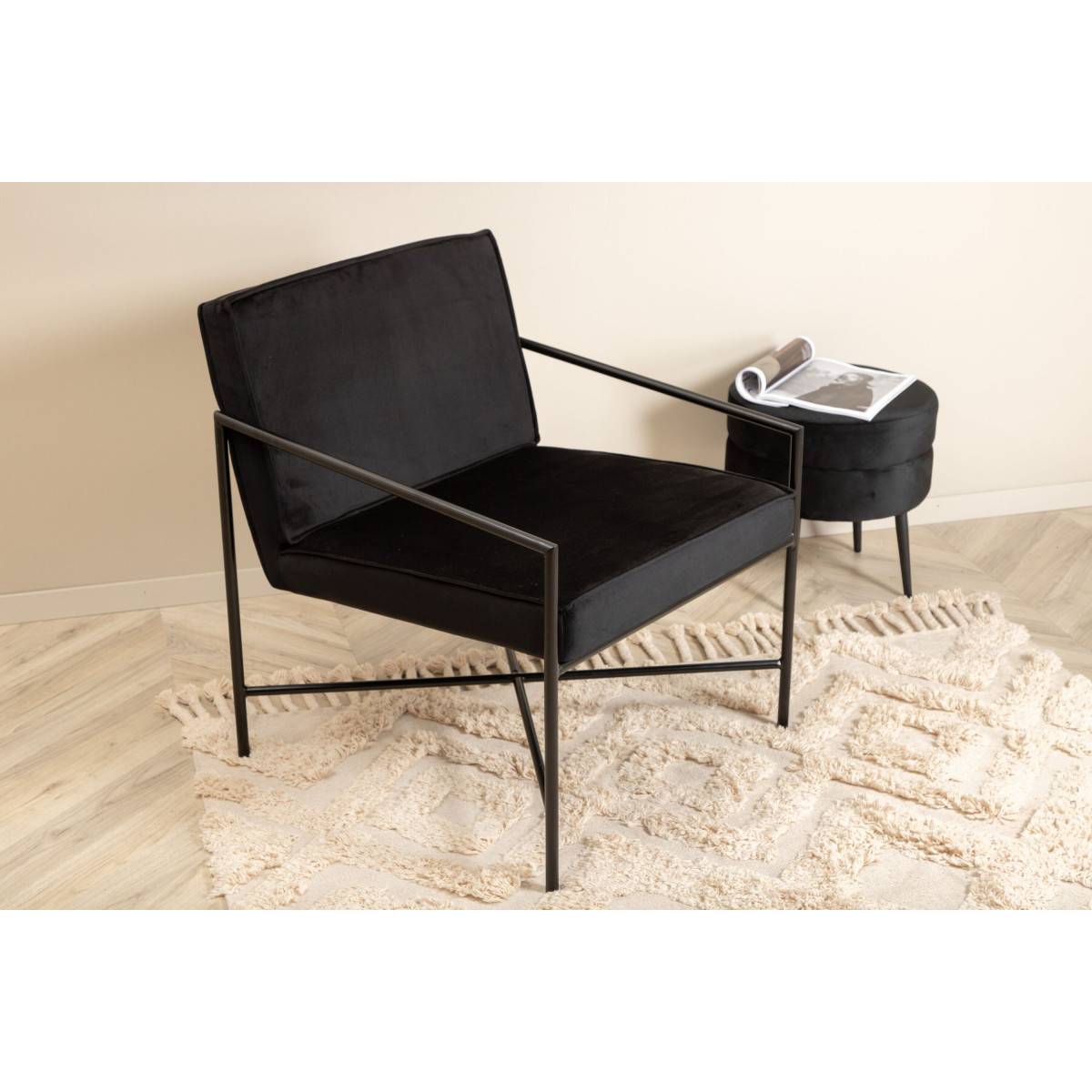 Paris Prix - Fauteuil Design Velours "Rakel" 78cm Noir - Image 9