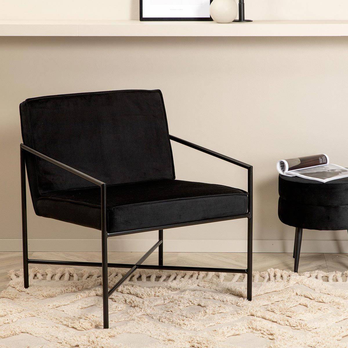 Paris Prix - Fauteuil Design Velours "Rakel" 78cm Noir - Image 7