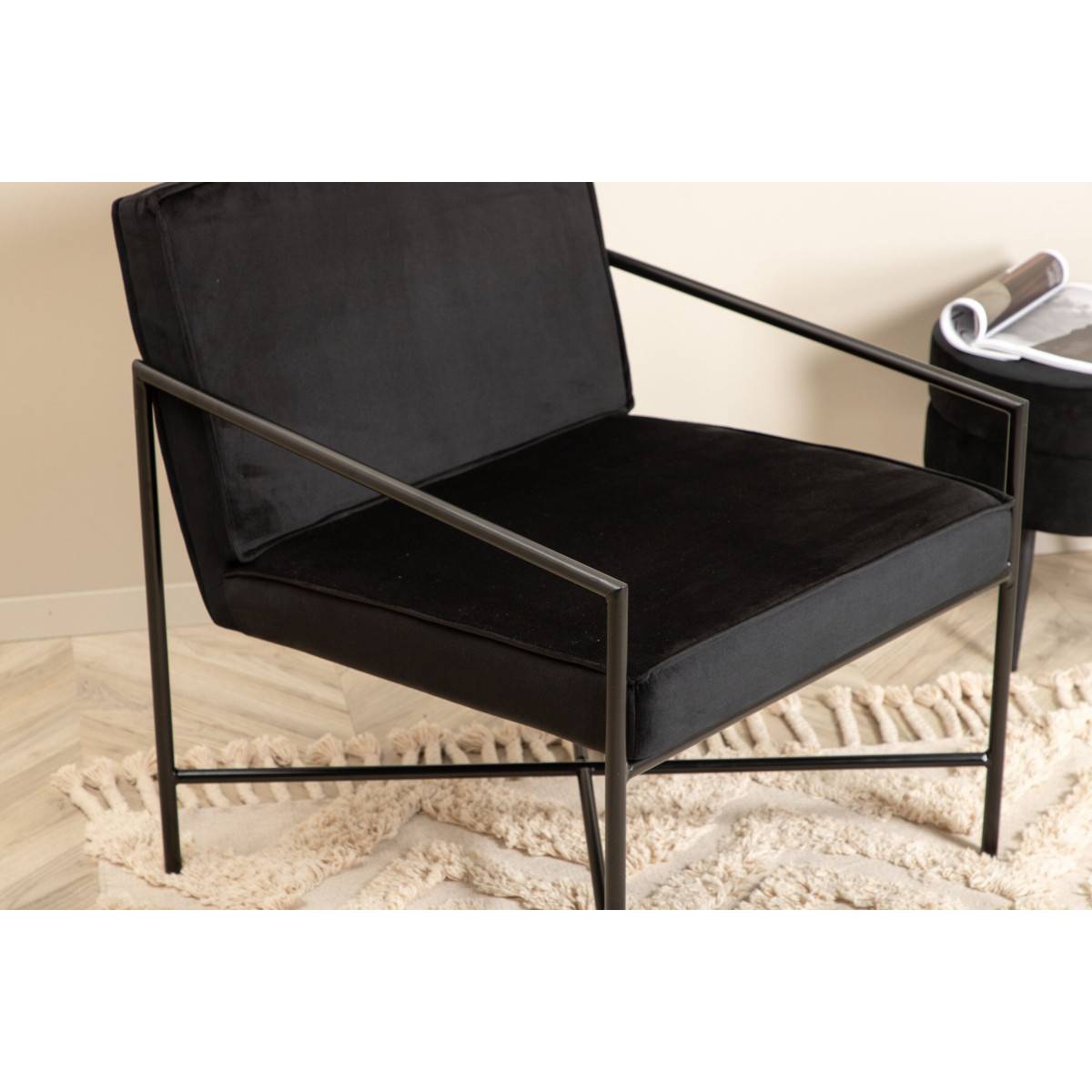 Paris Prix - Fauteuil Design Velours "Rakel" 78cm Noir - Image 8