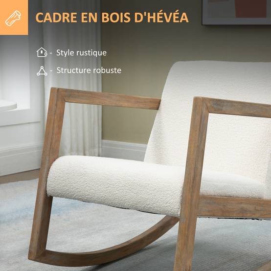 Sans Marque - Fauteuil à bascule fauteuil allaitement rocking chair en tissu effet laine bouclée avec pieds en bois massif - Image 8