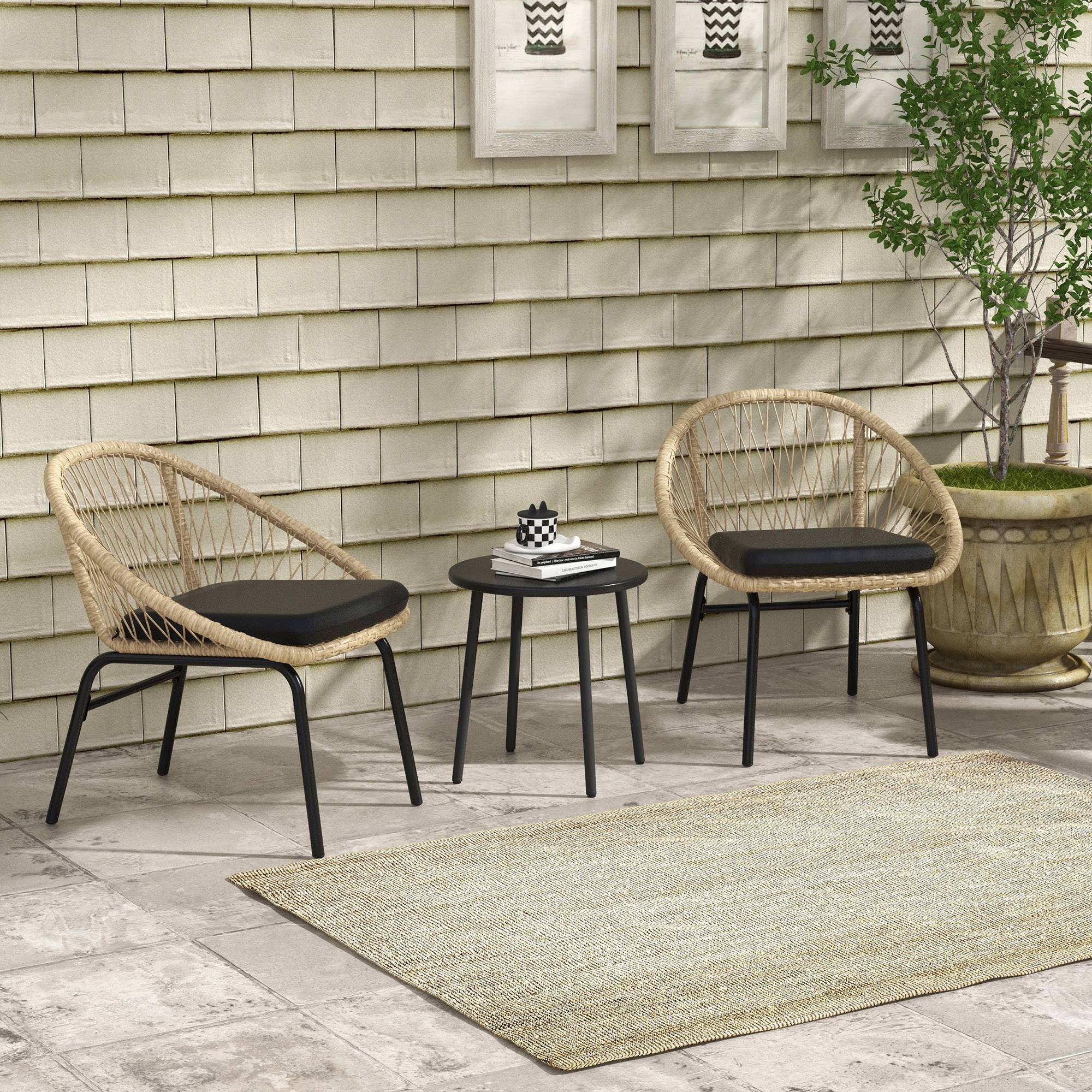 Set de jardin 3 pièces avec 2 chaises et table ronde en rattan, jaune - PANGIVO - Image 2