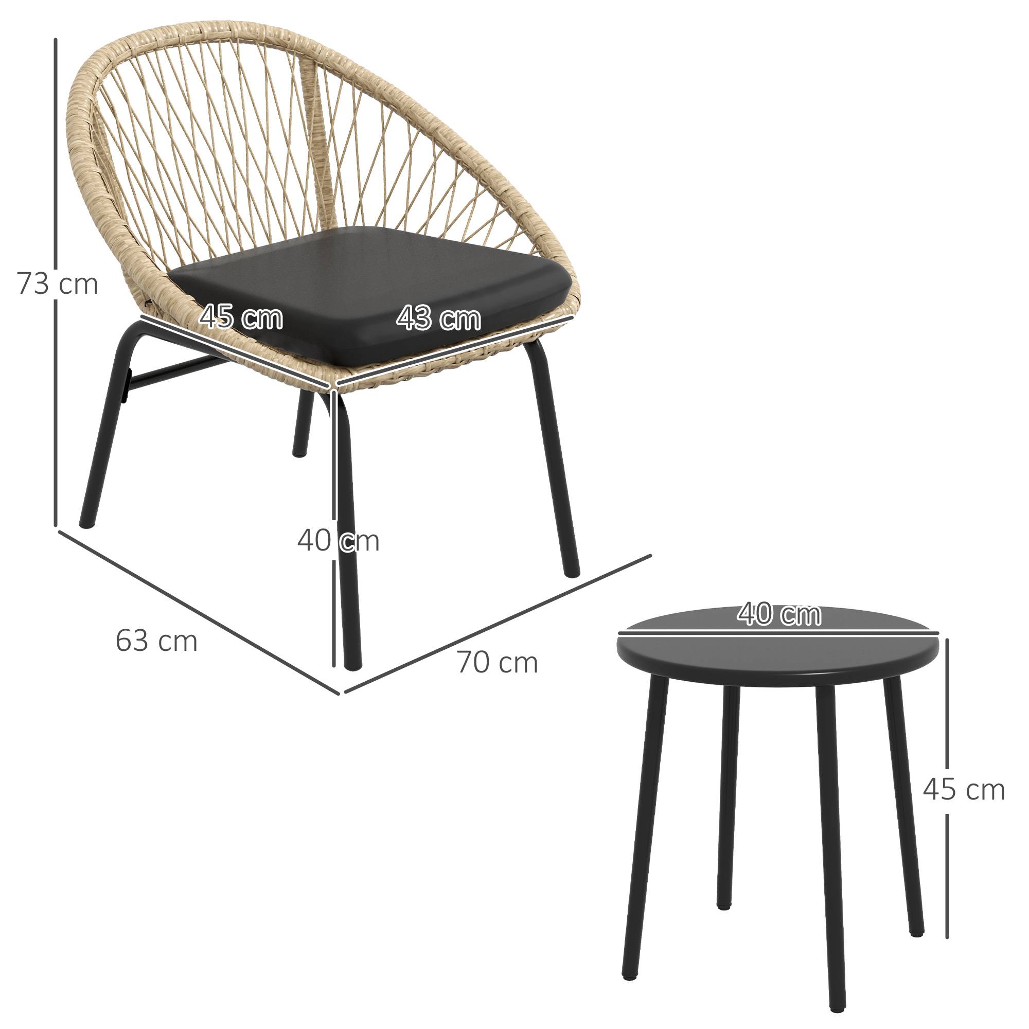 Set de jardin 3 pièces avec 2 chaises et table ronde en rattan, jaune - PANGIVO - Image 3