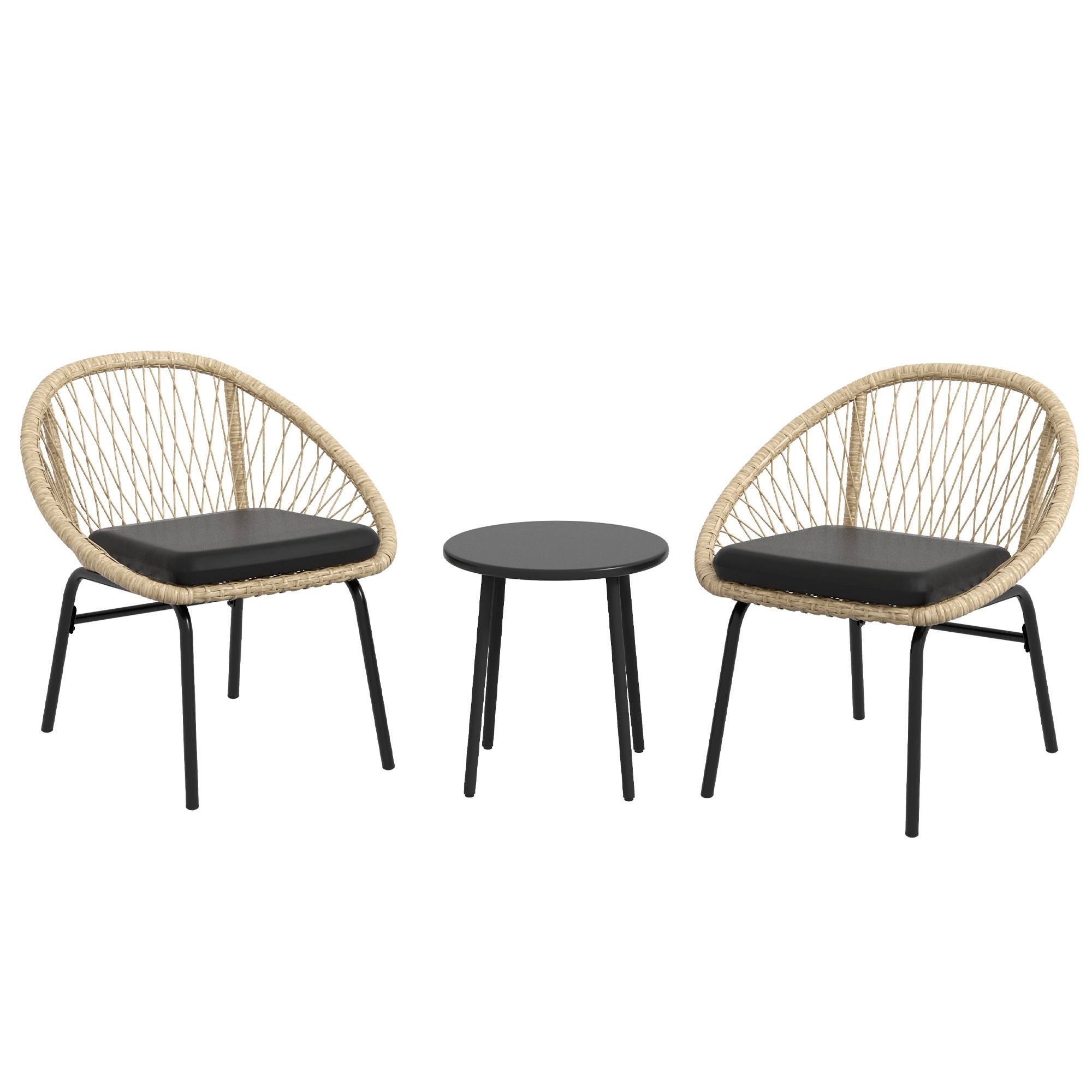 Set de jardin 3 pièces avec 2 chaises et table ronde en rattan, jaune - PANGIVO - Image 1