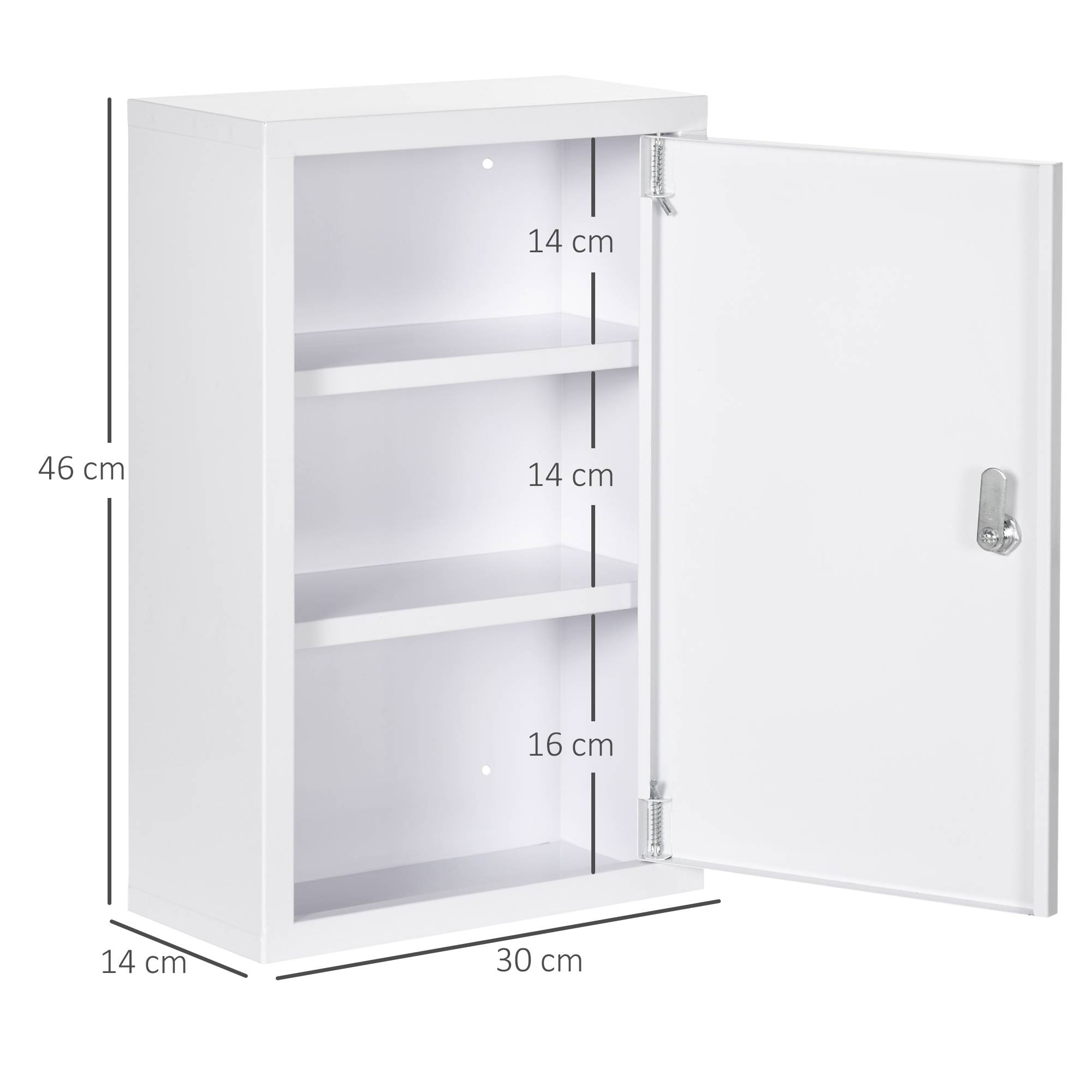 Sans Marque - Armoire pharmacie 3 étagères serrure 2 clés acier 30x14x46 cm blanche - Image 5