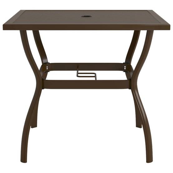 ComfortXL - Table Carrée de Jardin 81,5 cm Marron en Acier avec Emplacement pour Parasol, Design à Lattes – ComfortXL Outdoor Living - Image 2