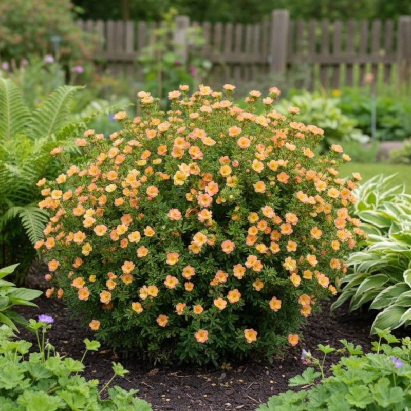 Potentille arbustive Double Punch® Peach 'MINJARO01', Potentilla à fleurs Rose - feuillage Caduc - Pot de 1,5L - Tuteur bambou 30/60 cm-  hauteur à ma - Image 4