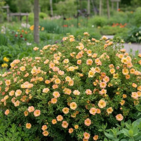 Potentille arbustive Double Punch® Peach 'MINJARO01', Potentilla à fleurs Rose - feuillage Caduc - Pot de 1,5L - Tuteur bambou 30/60 cm- hauteur à ma - Image 5