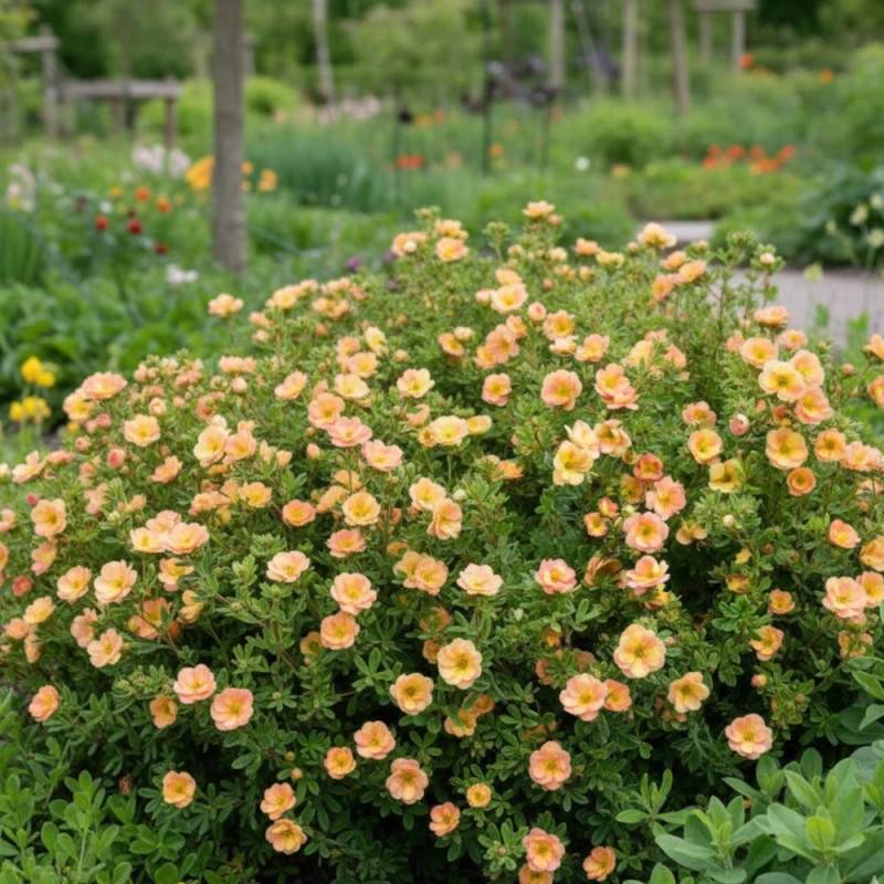 Potentille arbustive Double Punch® Peach 'MINJARO01', Potentilla à fleurs Rose - feuillage Caduc - Pot de 1,5L - Tuteur bambou 30/60 cm-  hauteur à ma - Image 5