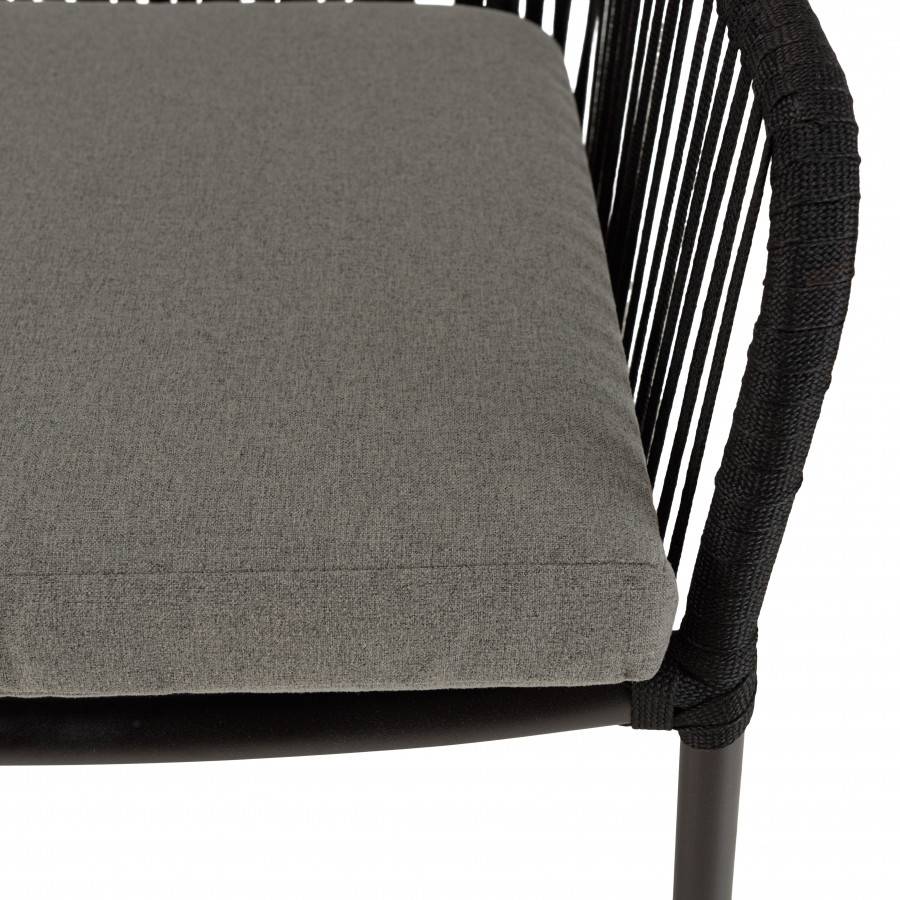 Macabane - MALO - SALON DE JARDIN 4 PERS. - 1 Table ronde 120x120cm et 4 fauteuils noirs et gris en cordage - Imagen 10