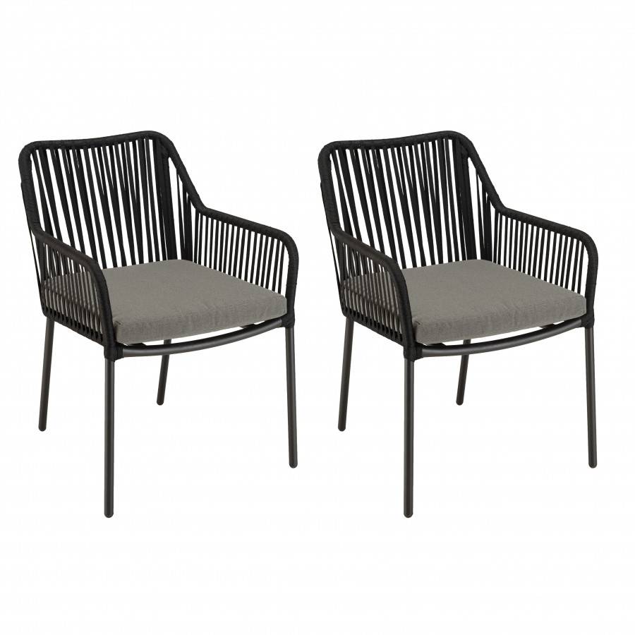 Macabane - MALO - SALON DE JARDIN 4 PERS. - 1 Table ronde 120x120cm et 4 fauteuils noirs et gris en cordage - Imagen 6