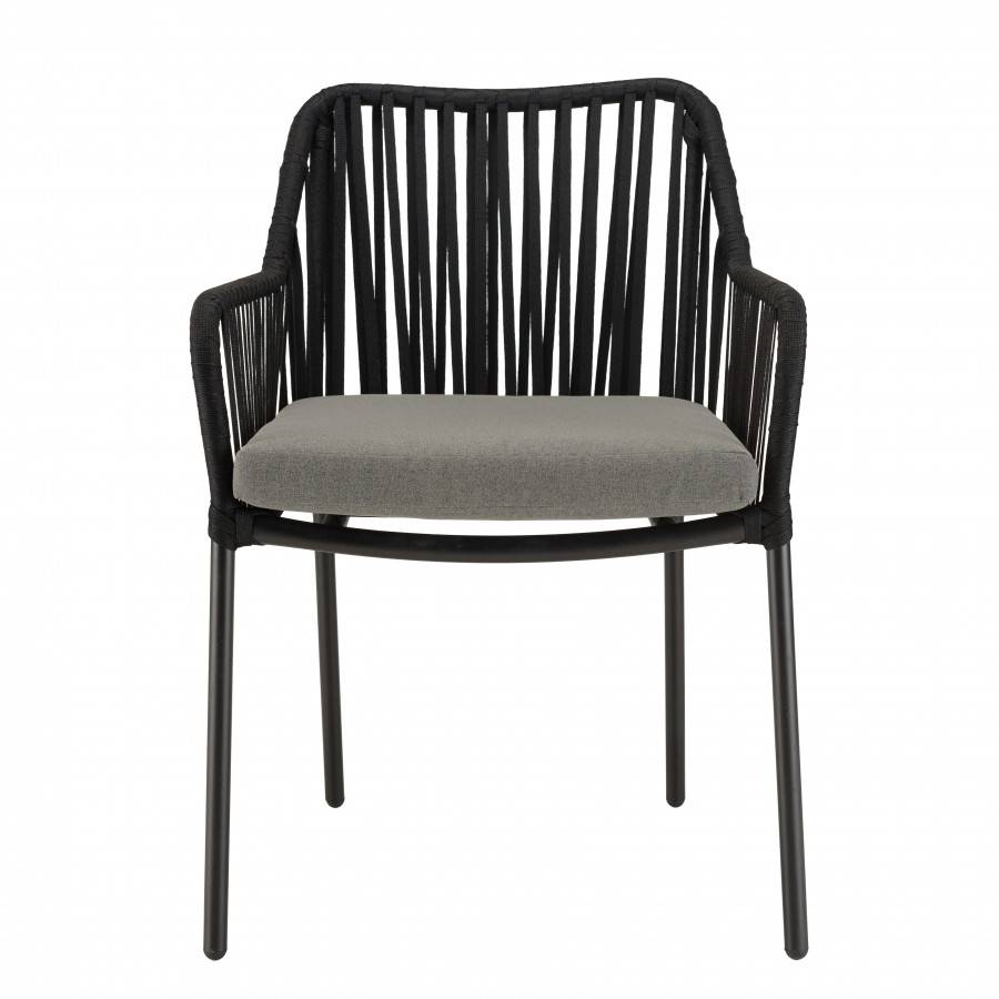 Macabane - MALO - SALON DE JARDIN 4 PERS. - 1 Table ronde 120x120cm et 4 fauteuils noirs et gris en cordage - Imagen 7
