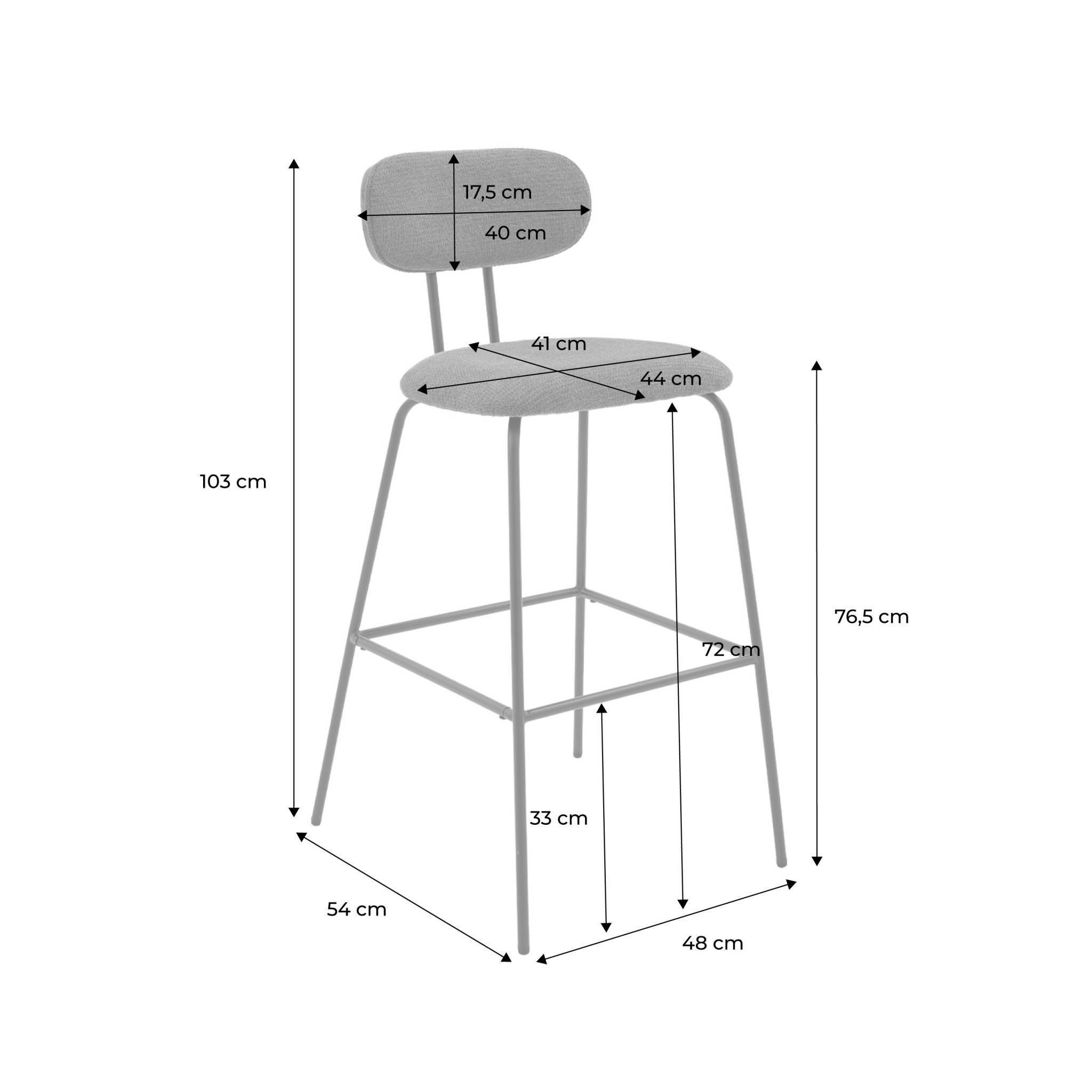 sweeek - 2 tabourets de bar décor bois courbé teinté chêne et tissu déperlant blanc. pieds métal chromé (lot de 2) - L 48 x P 54 x H 103cm - Erin | sweeek - Image 4