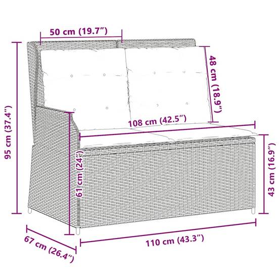 Canapé de Terrasse 2 Personnes Résine Tressée Dossier Réglable et Coussins Marron – ComfortXL Outdoor Living - Image 9