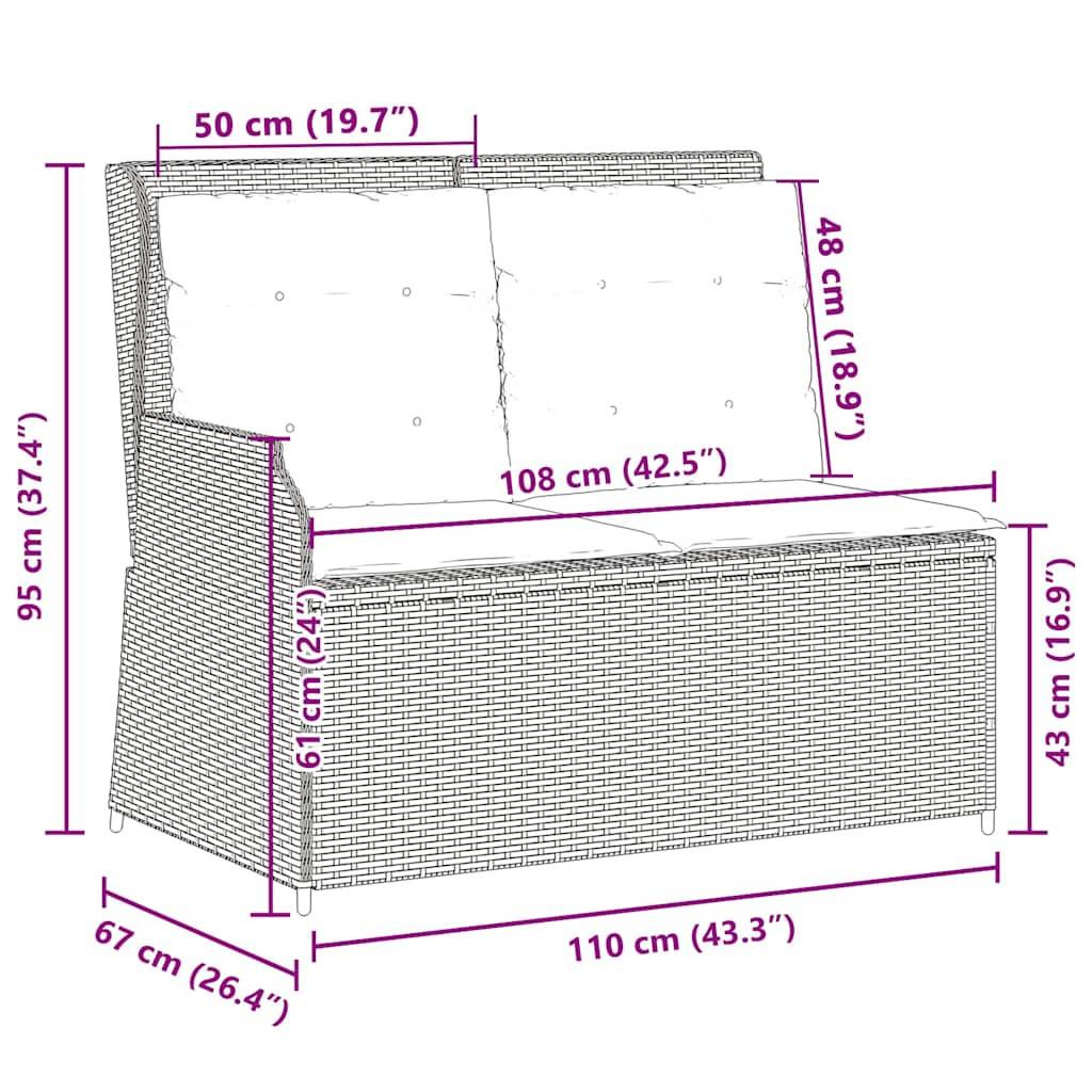 Canapé de Terrasse 2 Personnes Résine Tressée Dossier Réglable et Coussins Marron – ComfortXL Outdoor Living - Image 9