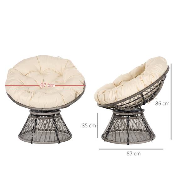 Fauteuil papasan pivotant Résine tressée Jardin Véranda Coussin épais 97cm Crème - ComfortXL Outdoor Living - Image 5