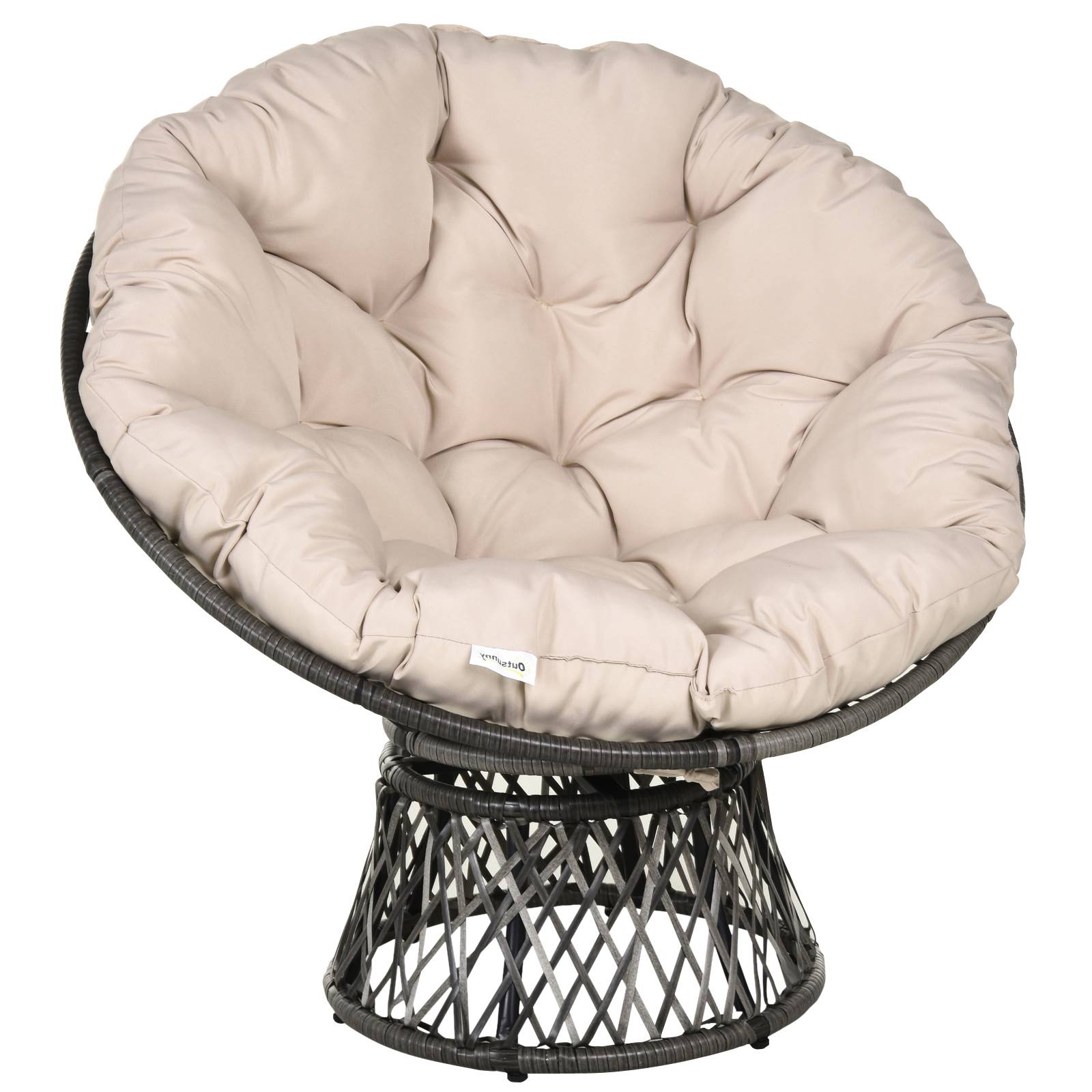 Fauteuil papasan pivotant Résine tressée Jardin Véranda Coussin épais 97cm Crème - ComfortXL Outdoor Living - Image 2