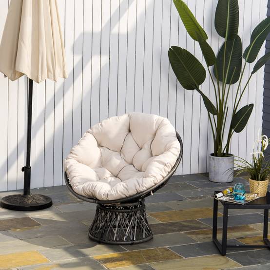 Fauteuil papasan pivotant Résine tressée Jardin Véranda Coussin épais 97cm Crème - ComfortXL Outdoor Living - Image 4