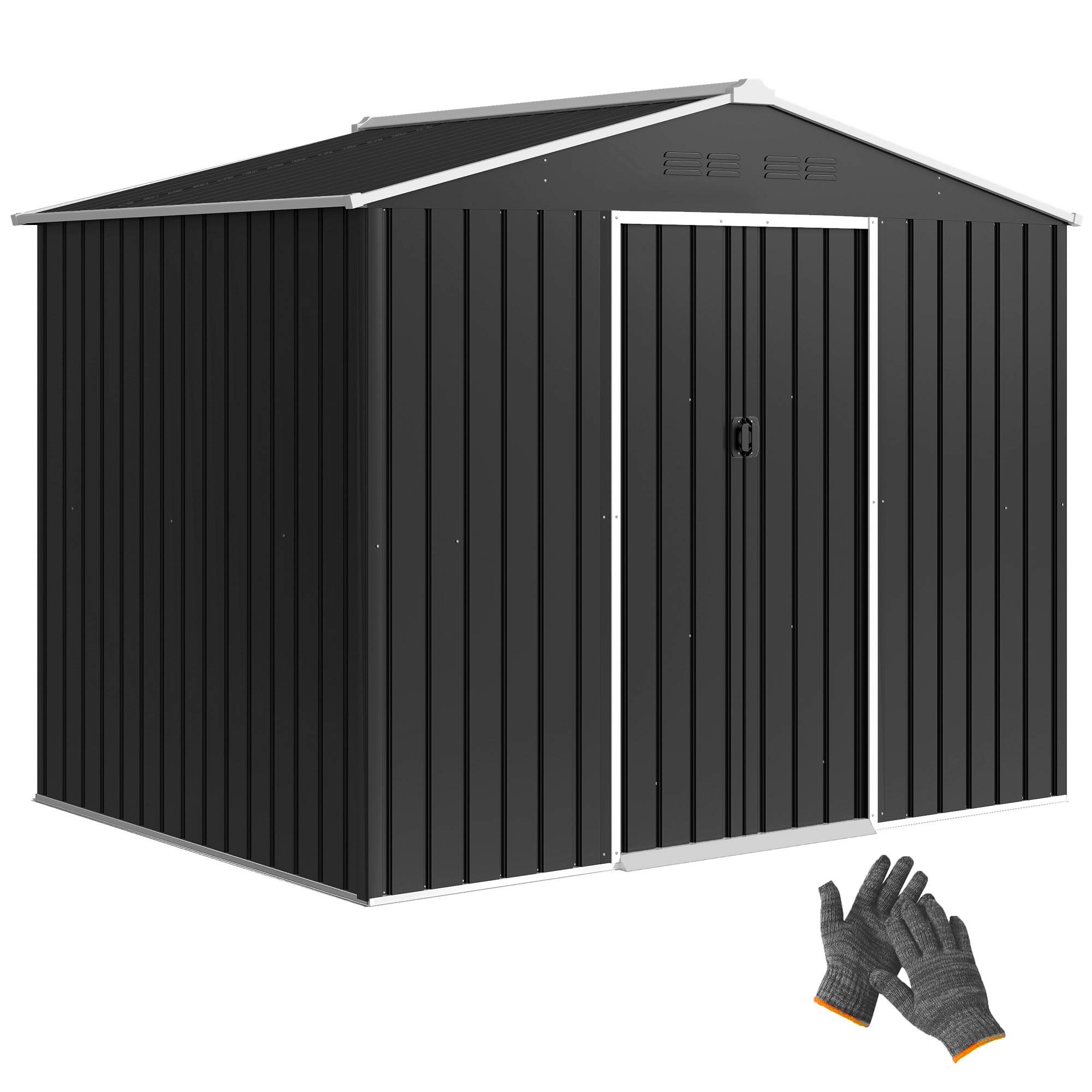 Abri de jardin extérieur 3,6 m² (236 x 171 x 191 cm) avec portes coulissantes et aérations, gris foncé - Image 1