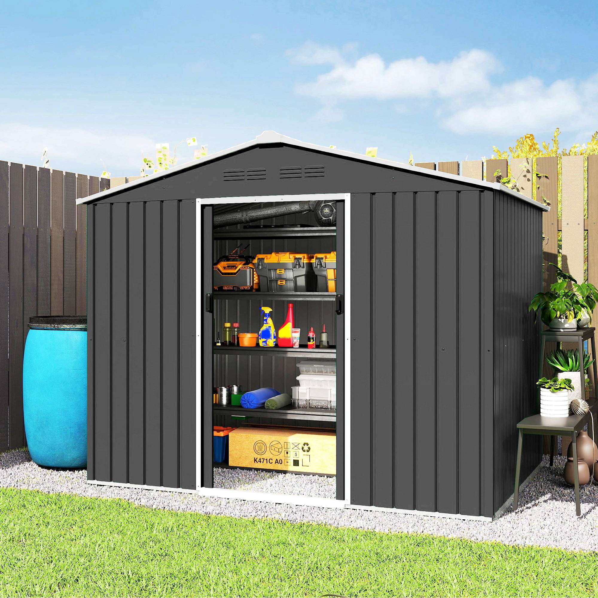 Abri de jardin extérieur 3,6 m² (236 x 171 x 191 cm) avec portes coulissantes et aérations, gris foncé - Image 4