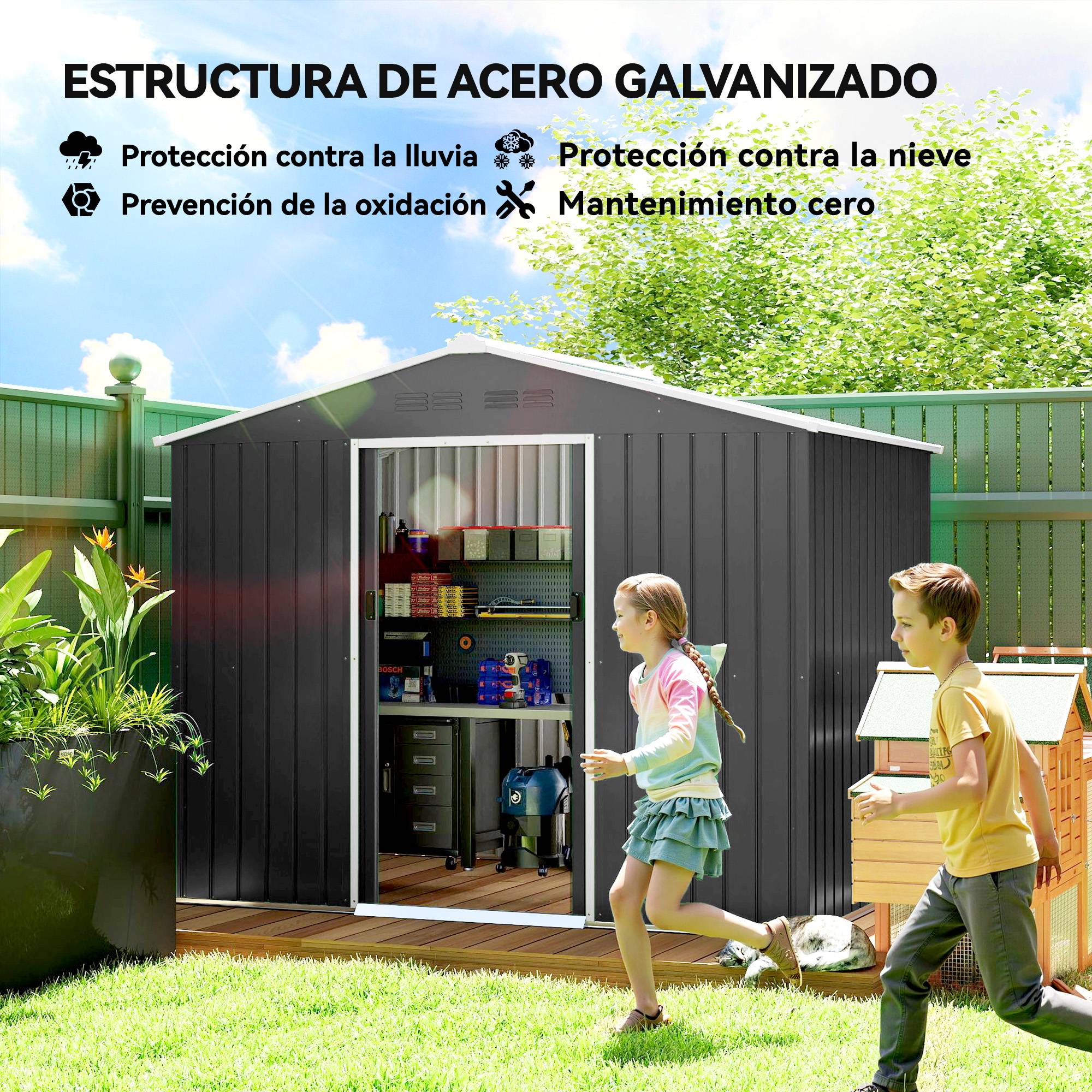 Abri de jardin extérieur 3,6 m² (236 x 171 x 191 cm) avec portes coulissantes et aérations, gris foncé - Image 6