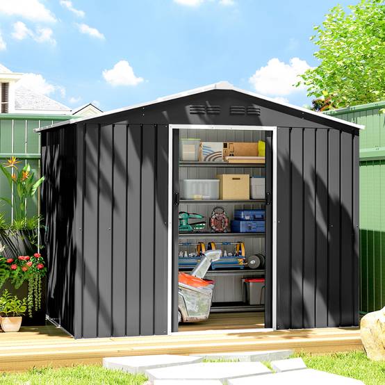 Abri de jardin extérieur 3,6 m² (236 x 171 x 191 cm) avec portes coulissantes et aérations, gris foncé - Image 3