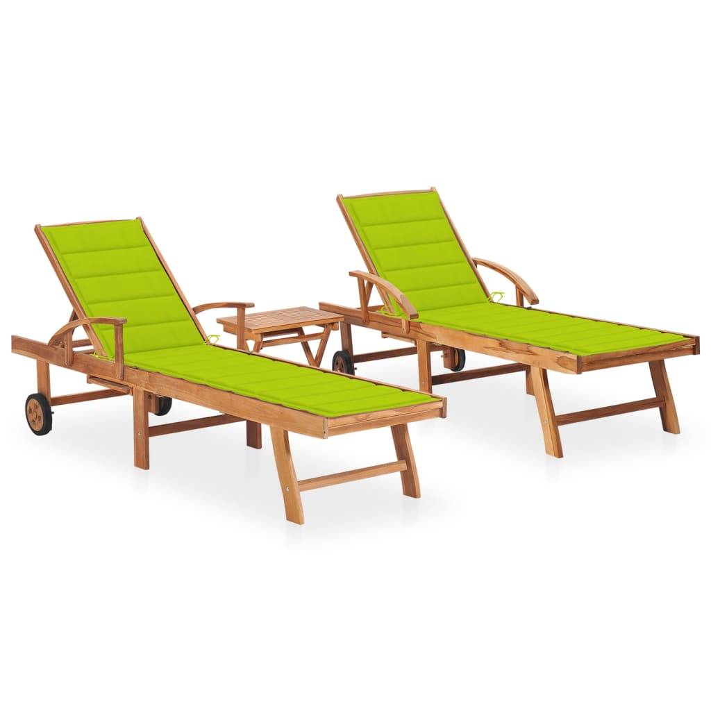 Helloshop26 - Lot de 2 transats chaise longue bain de soleil lit de jardin terrasse meuble d'extérieur avec table et coussin bois de teck solide - Imagen 1