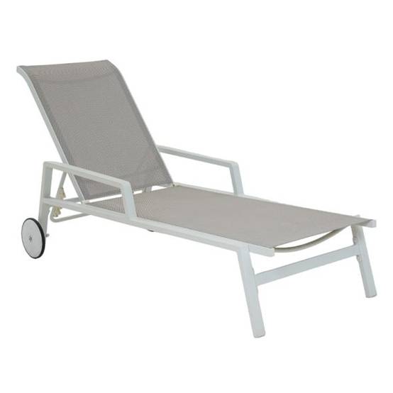 Bain de soleil DINA en aluminium blanc et textilène gris Beau Rivage - Image 1