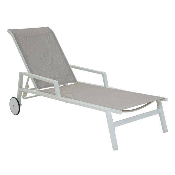 Bain de soleil DINA en aluminium blanc et textilène gris Beau Rivage - Image 1