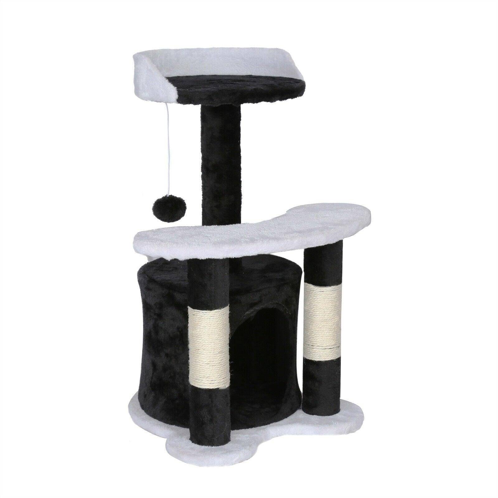 Helloshop26 - Arbre à chat hauteur 65 cm avec corde en sisal griffoir jeux noir/ blanc - Imagen 1
