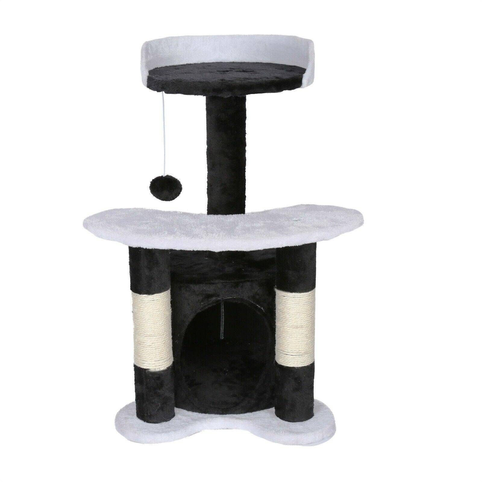 Helloshop26 - Arbre à chat hauteur 65 cm avec corde en sisal griffoir jeux noir/ blanc - Imagen 3