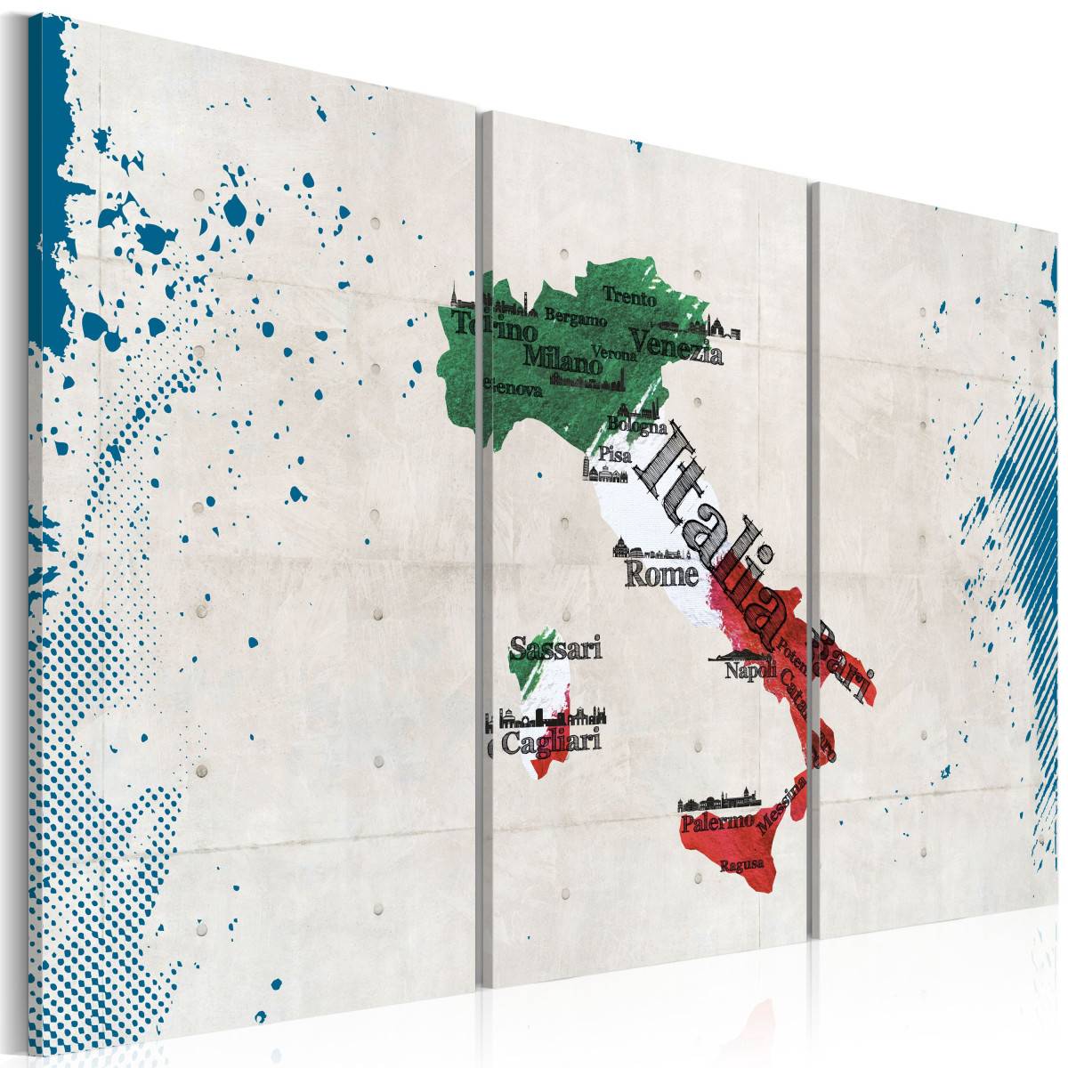Tableau Imprimé 3 Panneaux "Carte de l'Italie" 60 x 90 cm - Image 1