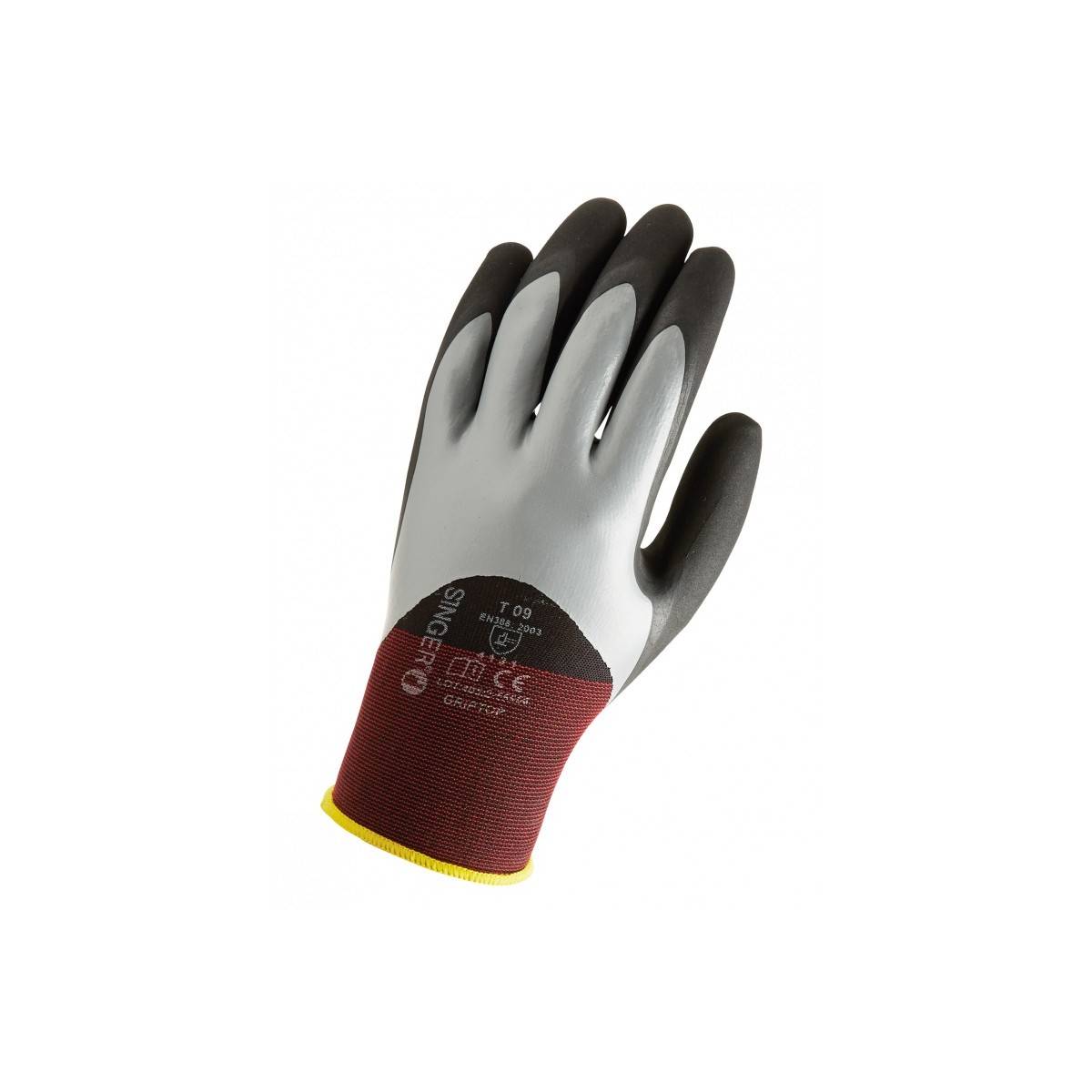 Gant manutention légère SINGER Taille 9 Nitrile Milieu humide ou huileux Double enduction dos aéré Poignet élastique - Imagen 4