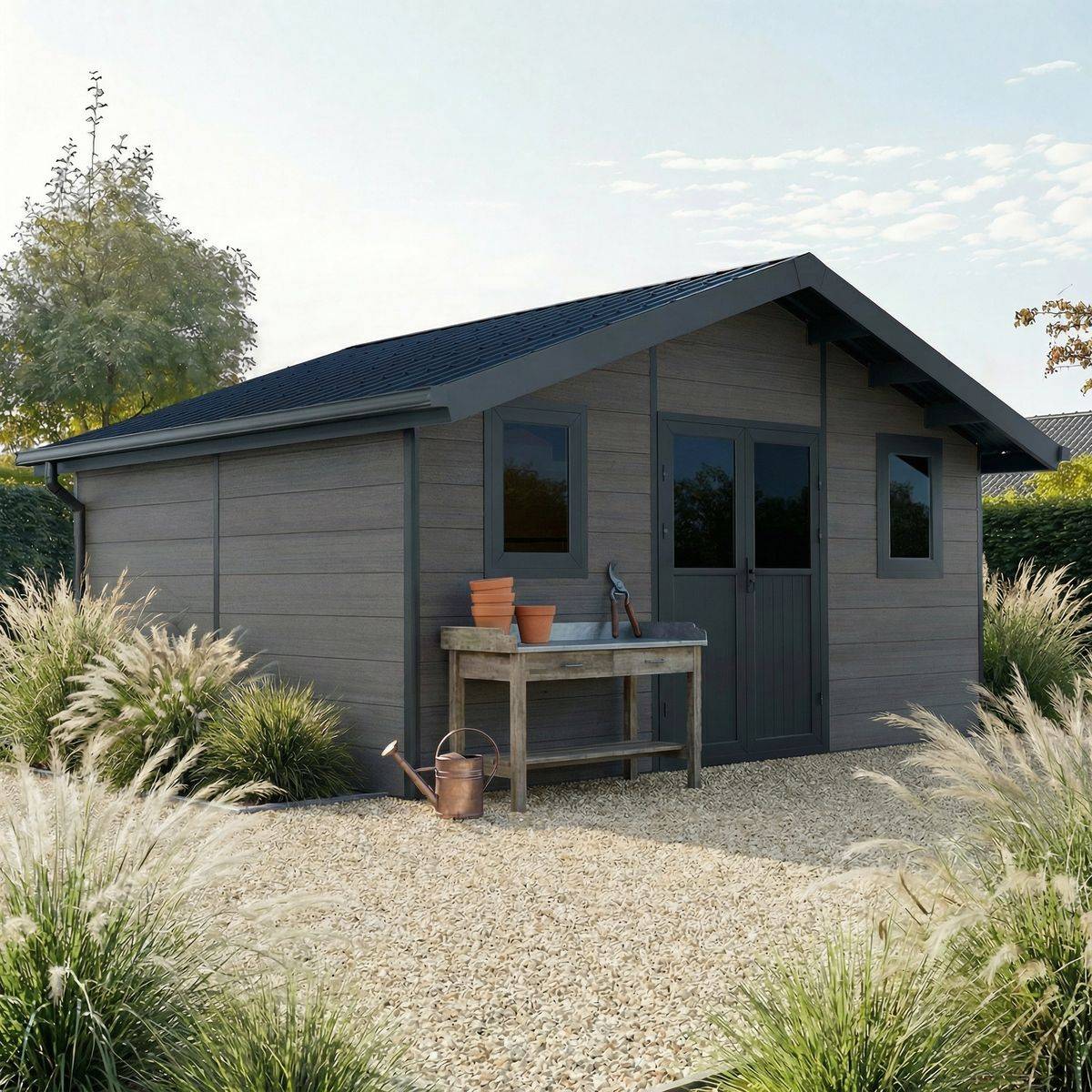 Direct Abris - Abri de Jardin Composite 20m2 Gris ISORA - Cabane de Jardin - Local