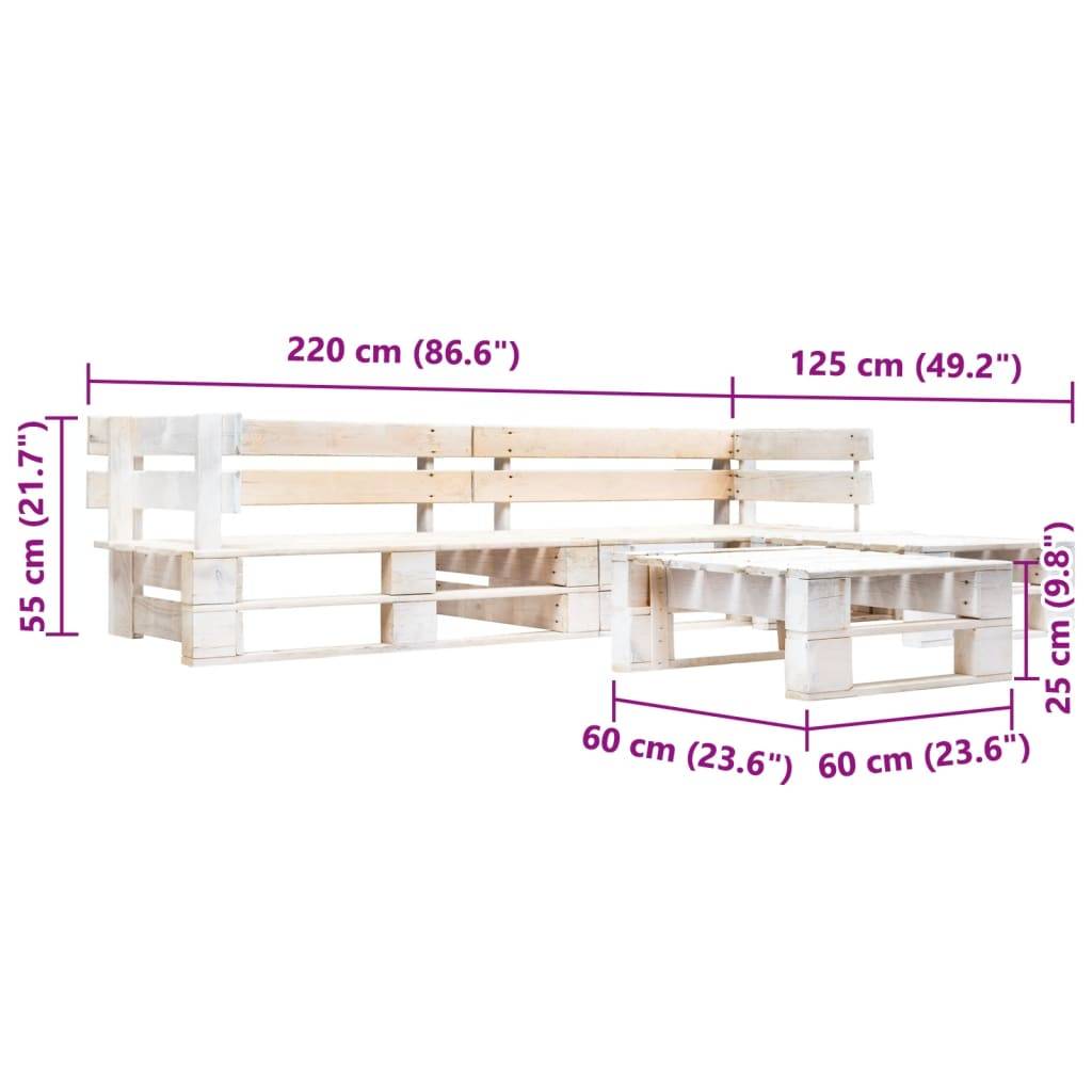 Salon de Jardin d'Angle Style Palette en Bois 4 Pièces pour Extérieur Blanc – ComfortXL Outdoor Living - Image 3