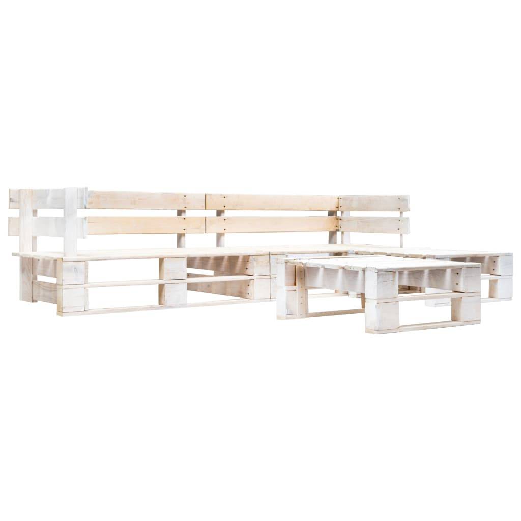 Salon de Jardin d'Angle Style Palette en Bois 4 Pièces pour Extérieur Blanc – ComfortXL Outdoor Living - Image 1