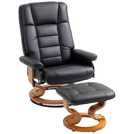 Sans Marque - Fauteuil de relaxation inclinable avec repose-pied, pivotant, cadre en bois , revêtement synthétique noir - Image 1