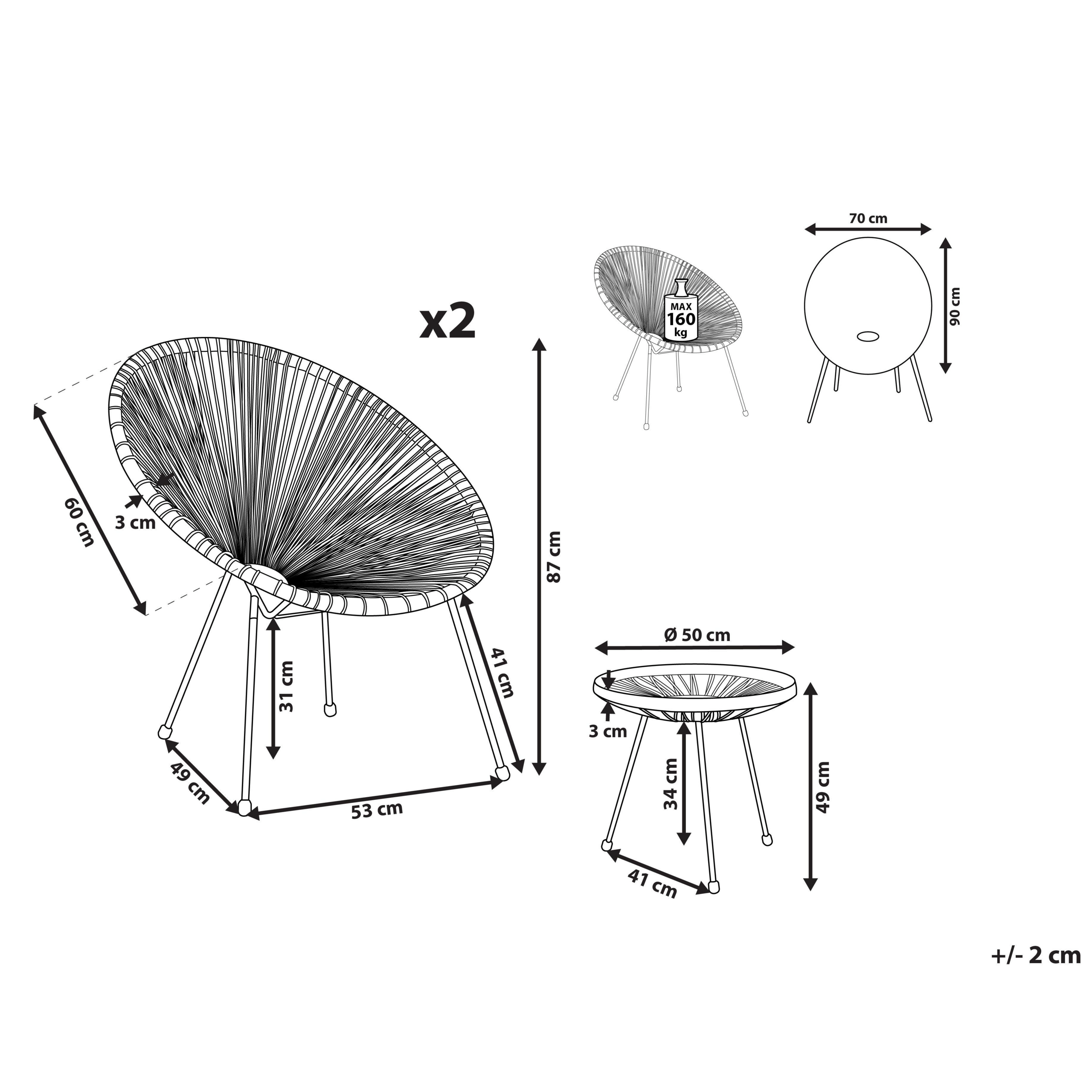 Beliani - Chaises et Table Beige Sable en Polyrotin Verre et Acier Type Spaghetti Design Tendance pour Intérieur ou Extérieur au Style Moderne et Industriel - Imagen 3
